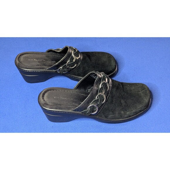 GH Bass PORTER Mule Clogs Black Suede W/Woven Front Buckle Preowned Womens Sz 8M - Picture 8 of 11